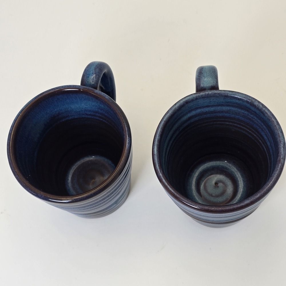 Rackliffe Pottery Blue Hill Maine Pair Signed Studio Pottery Blue Mugs - Picture 7 of 11